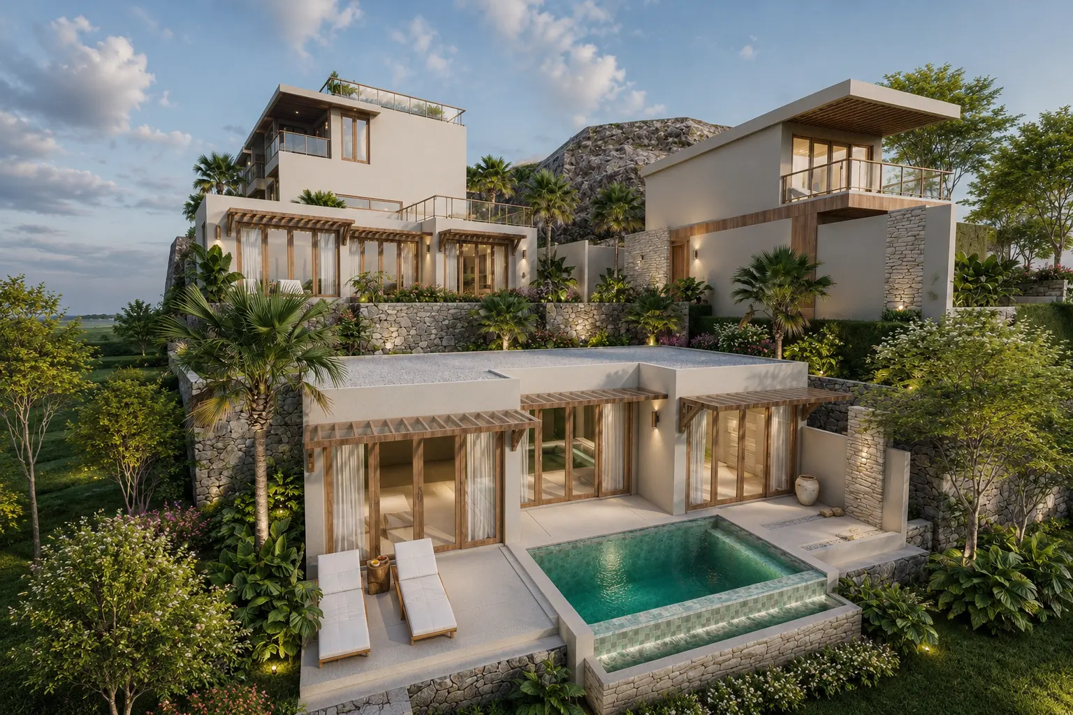 ENADIA Villas SeaView Collection exterior with private pool and terraces overlooking Selong Belanak