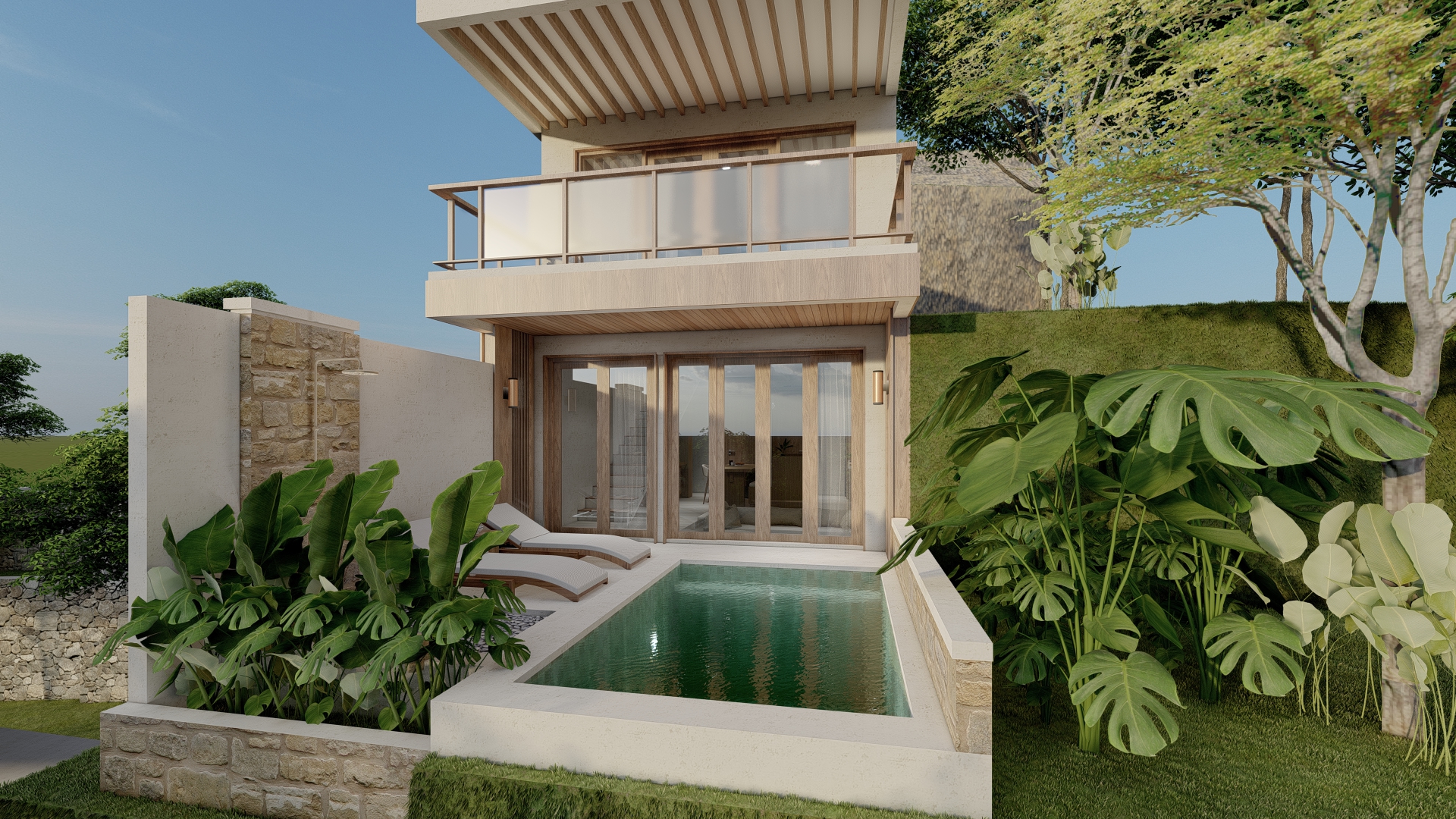 ENADIA RISE villa exterior with private pool and tropical garden